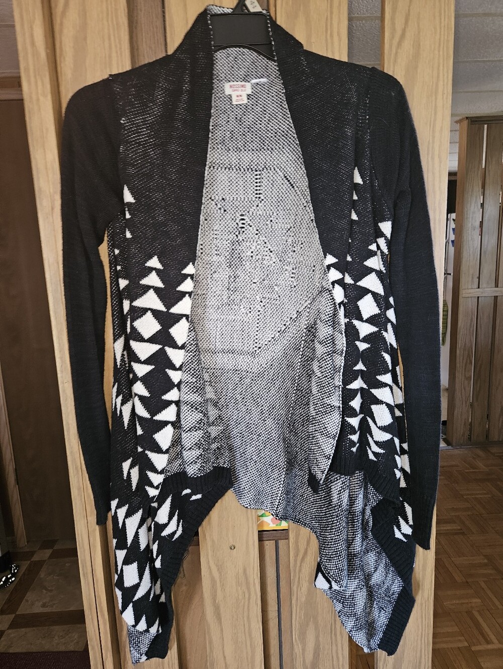 Mossimo Supply Co. SzM Black/White Geometric Open-Front Women's Cardigan Sweater